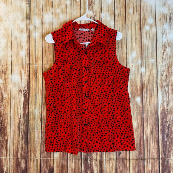 Notations Women’s Sleeveless Polka Dot Red Button Down Shirt Size Large - Picture 3 of 9